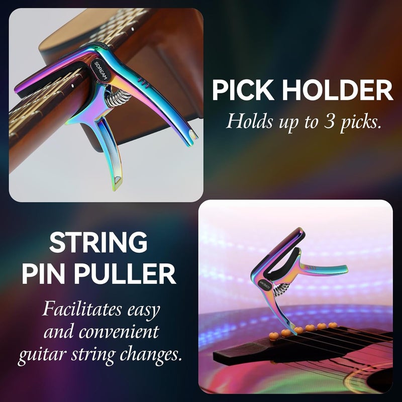 SDREAM Capo For Acoustic Electric Guitar 6 String - One Hand Quick Change Capo for Banjo Classical Guitar Bass Ukulele Mandolin with 5 Picks - Image 2